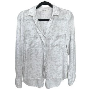 BELLA DAHL Printed Button Front Blouse White Tan S